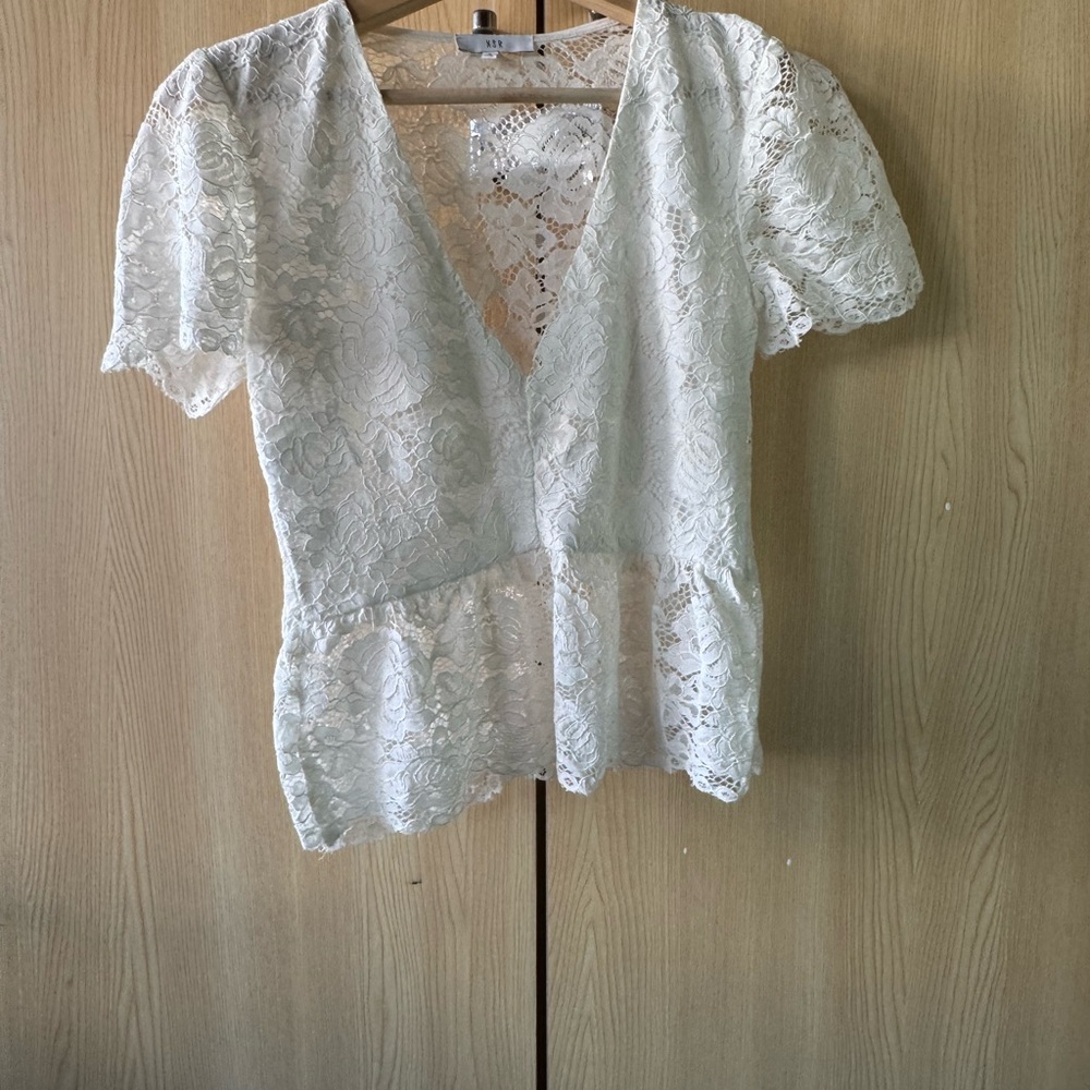NWOT NSR White Lace Peplum Blouse